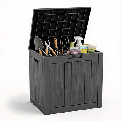 ROJIK 35 Gallon Deck Box Outdoor, Waterproof Outdoor Storage Boxes with Lids, Outside Resin Lockable Storage Box for Patio Cushions, Garden Tools(Grey)