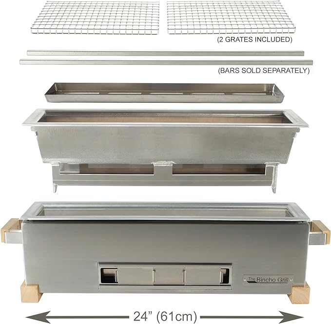 The Bincho Grill 24" Tabletop Yakitori Grill – Japanese Style Charcoal Robata BBQ – Binchotan Grill for Authentic Japanese Grilling – Made from Durable Stainless Steel
