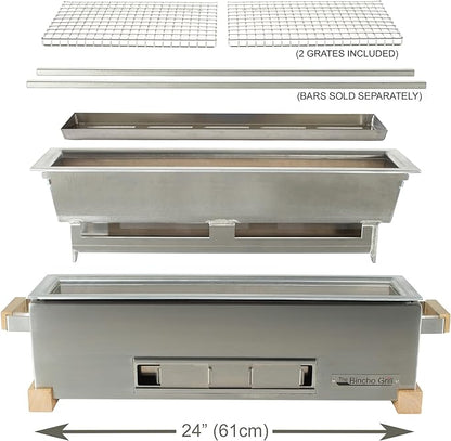 The Bincho Grill 24" Tabletop Yakitori Grill – Japanese Style Charcoal Robata BBQ – Binchotan Grill for Authentic Japanese Grilling – Made from Durable Stainless Steel