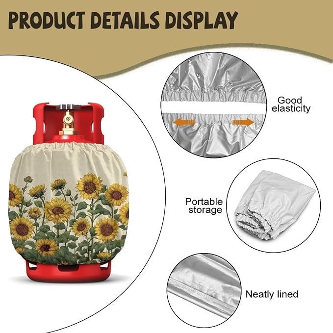 Sunflower Propane Tank Cover 20lb Easy to Install Gas Tank Cylinder Cover for Outdoor Camping Yard Party Waterproof Grill Accessories Gift for Friends