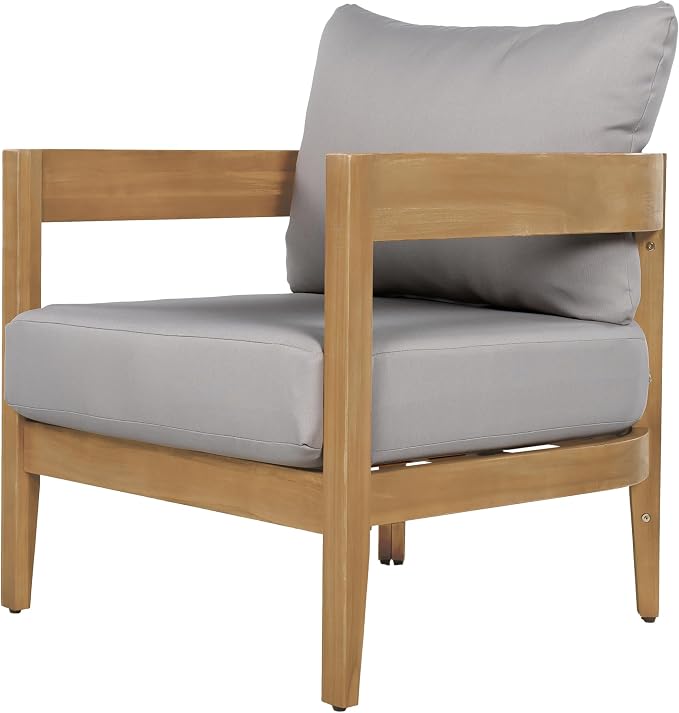Christopher Knight Home Nadine Acacia Wood Club Chairs Set of 2, Outdoor Accent Chair, Tub Shape Design Armchair, Comfort Cushion Seating, Slat Open Back Reading Sofa for Balcony Garden, Teak+Gray