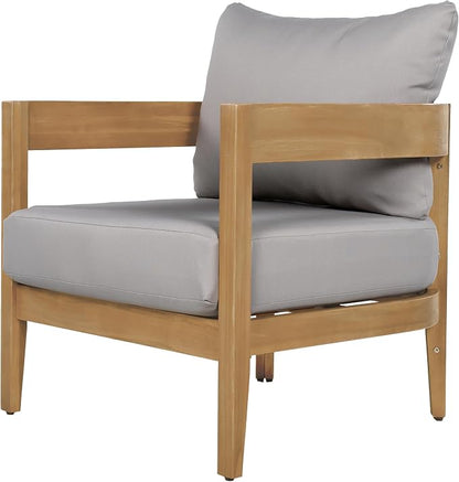 Christopher Knight Home Nadine Acacia Wood Club Chairs Set of 2, Outdoor Accent Chair, Tub Shape Design Armchair, Comfort Cushion Seating, Slat Open Back Reading Sofa for Balcony Garden, Teak+Gray