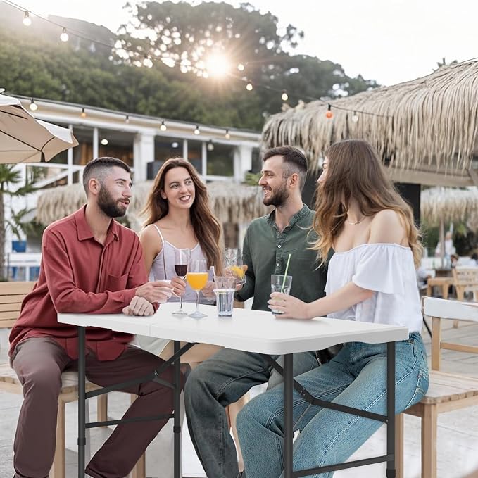 4 Ft Folding Table 350lbs Weight Capacity | Plastic Folding Table Heavy Duty Portable Table for Indoor & Outdoor Premium Solutions for Camping,Picnic,BBQ and Party