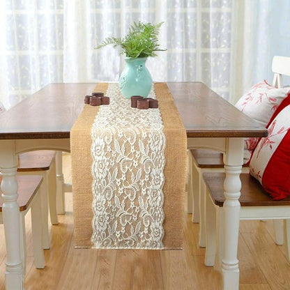 AK TRADING CO. Burlap & Lace Table Runner (Ivory Lace, 12x108 Inches) Perfect for Rustic Theme Weddings, Events, Parties, BBQ's, Dining Table & Home Décor