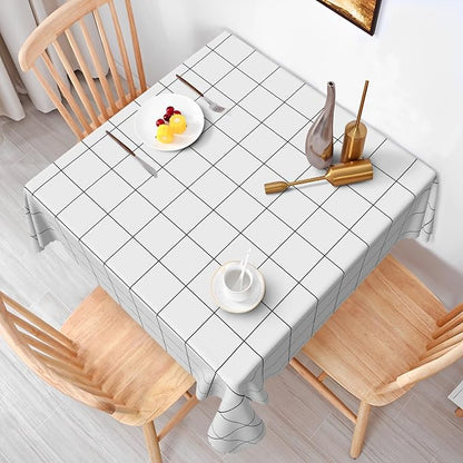 White Check Square Tablecloth 60x60 Inch Classic Stripes Table Cloth Dust-Proof Table Cover Protector for Home Restaurant Picnic Camping BBQ Waterproof Resistant Polyester Square Tablecloths