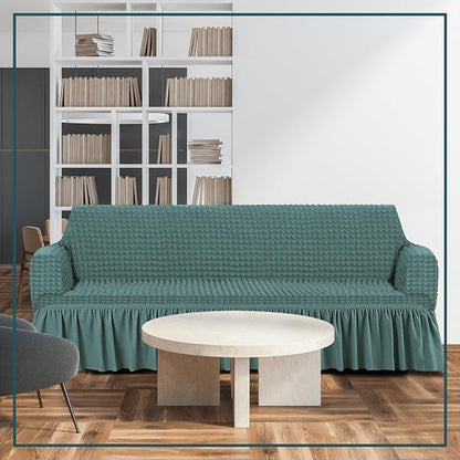 Fanfanwin 3 Pcs Sofa Slipcover Set for Couch Cushion Durable Washable High Elastic Stretchable Furniture Couch Covers with Skirt for Sofa Loveseat Arm Chair (Sage,Seersucker)