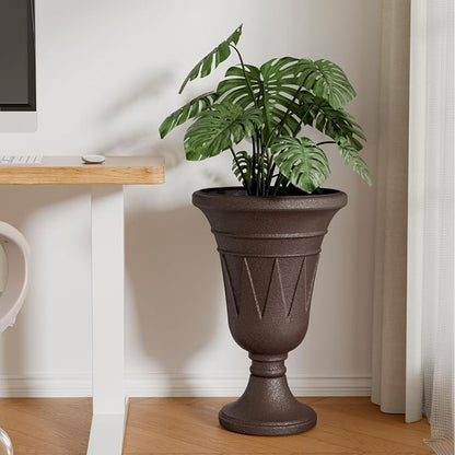 24"Tall Urn Planters for Outdoor Plants, Urns and Pedestal Set of 2 | Resin HDPE Weather-Resistant Material, Vintage Trophy Design Outdoor Planters with Drainage Holes, Flower Pot/Vase/Porch Door