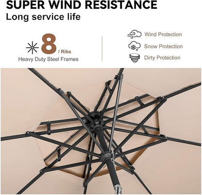 9FT Outdoor Patio Umbrella - 2 Tiers Table Umbrella Waterproof UV Protection, Sombrillas de Patio with Push Button Tilt, Sun Umbrella for Pool, Porch, Garden, Backyard (Beige)