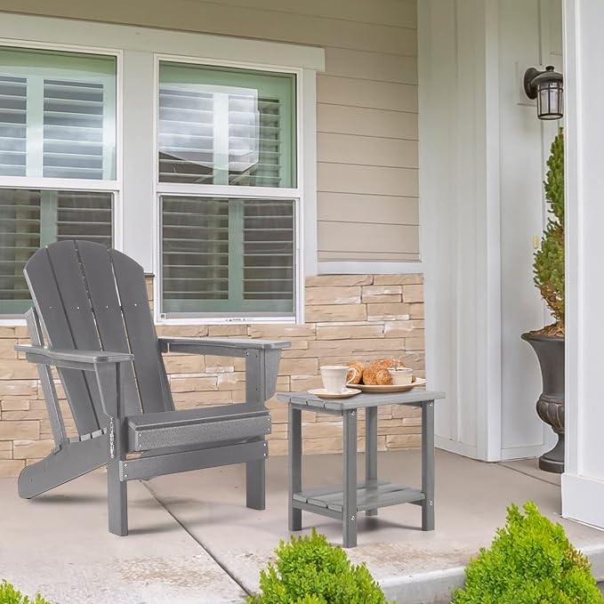 Apolimi Adirondack Outdoor Side Table, 2-Tier Sturdy Patio End Table Weather Resistant, 16.5" Solid Side Table for Patio, Pool, Porch