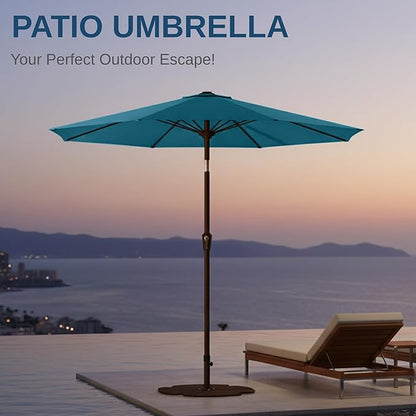 9ft Patio Umbrella with Push Button Tilt and Crank,Outdoor Market Table Umbrella UV Protection 8 Sturdy Ribs for Backyard,Garden,Pool,Deck(Lake Blue)