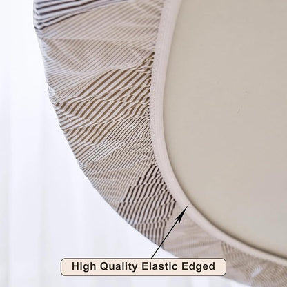 LIBERECOO Round Vinyl Fitted Tablecloth with Flannel Backing Elastic Edge Table Cover Waterproof Stain-Resistant Wipeable Tablecloths Fits 45-56 Inch Round Tables