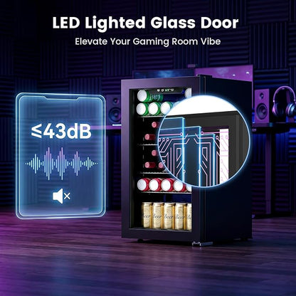 Electactic 3.2 Cu.Ft Compact Gaming Beverage Cooler | Light Up Glass Door, Digital Temp Control, Adjustable Shelves for Wine Beer Soda