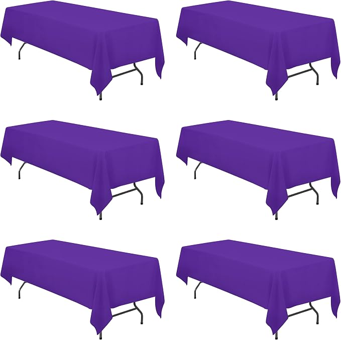 BRILLMAX 6 Pack Purple Tablecloths 60x126 Inch for 8ft Rectangle Tables | 150 GSM Polyester Fabric, 15" Standard Drop, Water, Stain & Wrinkle Resistant Cloth Cover for Wedding Reception Banquet Party