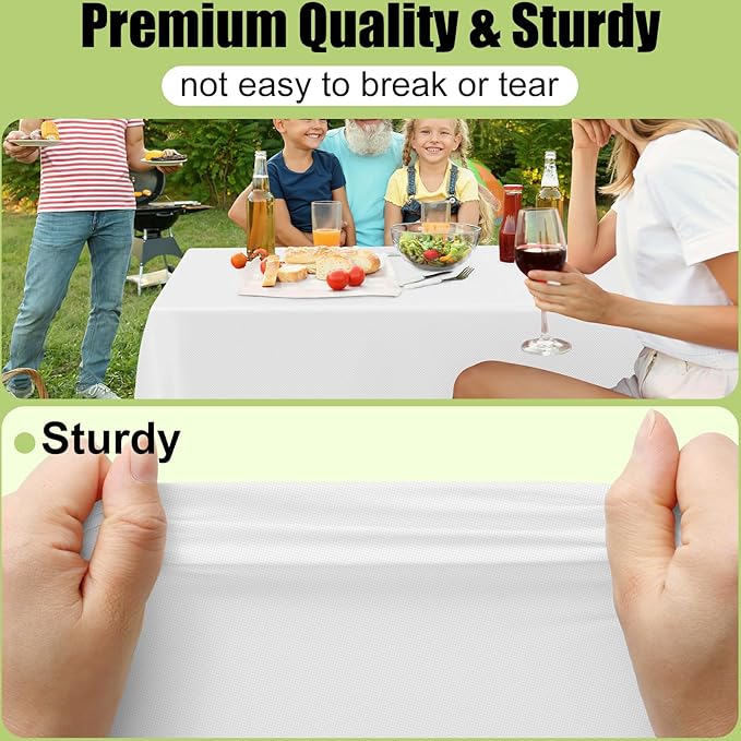 Smiry Disposable Table Cloth - 48 Pack, 54 x 108 Inch Waterproof Rectangle Tablecloths for Parties, Decorative Plastic Table Cover, Leakproof & Sturdy, White
