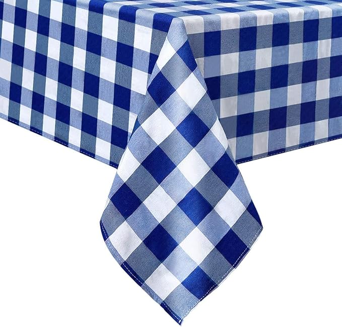 Blue Plaid Table Cloths Gingham Fabric: Independence Day Checkered Table Fabrics Overlays Patriotic 56x84 Inches Blue and White Picnic Desk Covers for Rectangle Table