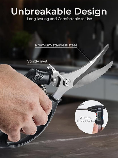 Poultry Shears, Heavy Duty Kitchen Shears With Anti-Slip Handle & Safety Lock, Poultry Scissors for Meat, Chicken, Bone,Turkey, Fish, Spring Loaded, Dishwasher Safe(Graphite Gray)