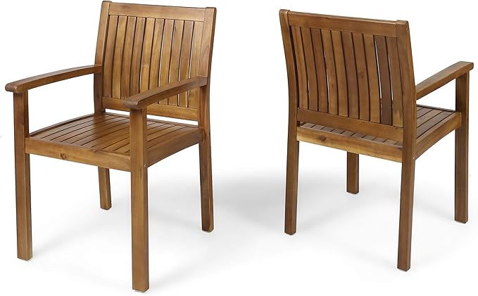 Christopher Knight Home 47" Round Acacia Wood Outdoor Dining Table and 2 Acacia Wood Outdoor Dining Chairs, Teak Finish