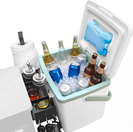 Utheer Pellet Grill Side Prep & Drink Station with Hanging Cooler, Universal Clamp-On Side Shelf, Fits Traeger Pro 22/34, Pro 575/780, Weber Searwood 600/XL 600, Pit Boss Austin XL,Camp Chef Pro 24/36