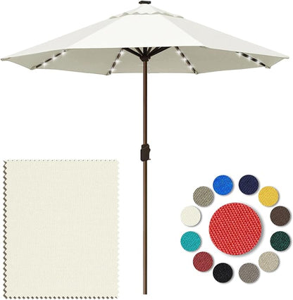 Eurmax USA 10-Year-Non-Fading 10FT Outdoor Patio Market Umbrella with LED Lights,UPF50+ UV Resistant,Heavy Duty Commercial Grade,Crank Lift Design,Windproof Vented Top for Garden,Pool,Deck,Natural