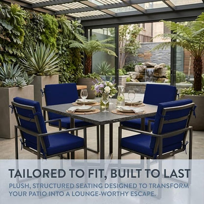 California Umbrella Outdoor Dining Chair, Set of 4 Patio Seat Cushions, 20 x 40 Inch, Premium Outdoor Memory Foam, Fade Resistant, Sunbrella Fabric, Fabric Ties, True Blue