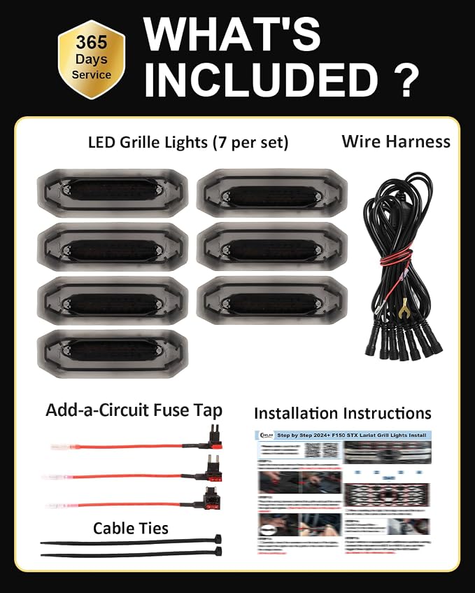 Front Grill Raptor Lights for Ford F150 2024 2025 2026 (White, STX) | 5th Gen F150 Grille Marker Lights, Waterproof F150 LED Lights Accessories, Snap-in Installation, OEM Style, Off-road Driving