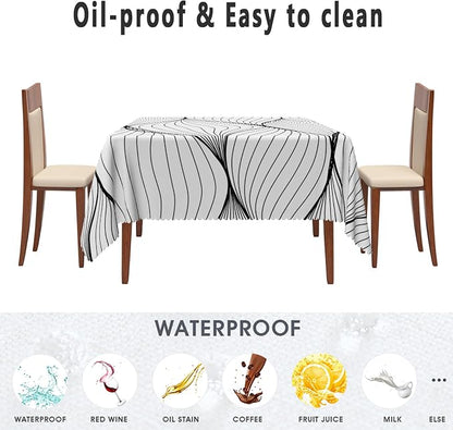 Black White Striped Square Tablecloth Abstract Modern Wave Stripes Washable Wrinkle Free Spill Proof Decorative Square Table Cover for Dining Table Farmhouse Kitchen Restaurant 60x60 Inch