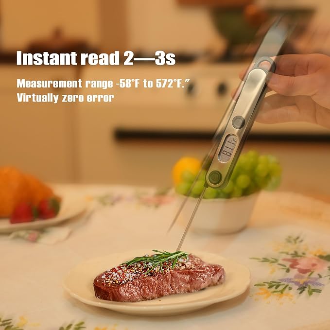 Grill Lights and Meat Thermometer, BBQ Light with10 LED Lights and an Aluminum Clip, Perfect for barbecues. Kitchen Food Thermometer, Instant Read Meat Thermometer