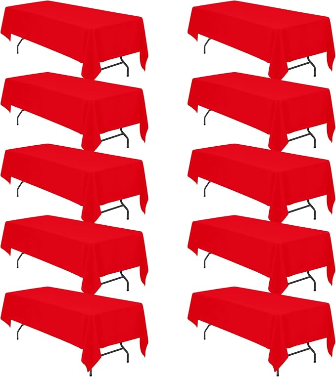 BRILLMAX 10 Pack Red Tablecloths 60x126 Inch for 8ft Rectangle Tables | 150 GSM Polyester Fabric, 15" Standard Drop, Water, Stain & Wrinkle Resistant Cloth Cover for Wedding Reception Banquet Party