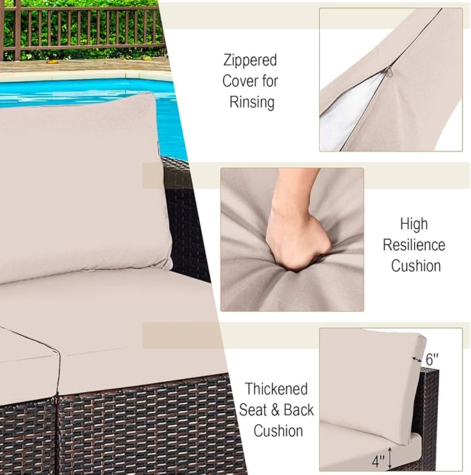 Tangkula Wicker Loveseat 2 Piece, Patio Furniture Couch with Removable Cushions, Rattan Loveseat Sofa for Balcony, Deck, Garden and Poolside