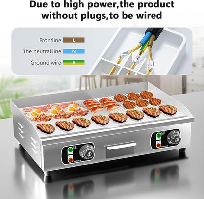 29" Commercial Electric Countertop Griddle,110V 3000W Flat Top Grill Hot Plate BBQ,Adjustable Thermostatic Control 122°F-572°F,Stainless Steel Restaurant Grill for Kitchen(NO PLUG)