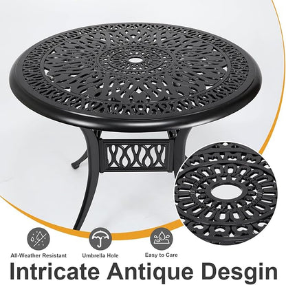 35" Outdoor Dining Table, Cast Aluminum Patio Bistro Table with 2.44" Umbrella Hole, Patio Furniture for Backyard Garden, Black