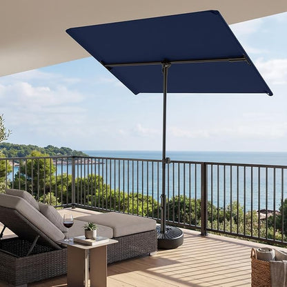 HOMSHADE 6x4ft Outdoor Balcony Umbrella - Flat Porch Pool Patio Umbrella Rectangular Canopy Shade UPF50+ UV Protection 360° Rotating & Tilting All Angles Applicable (Navy Blue, No Base)