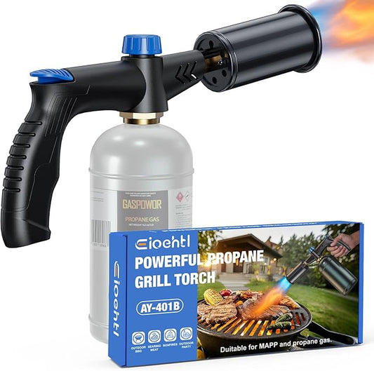 Propane torch with Ergonomic handle, One-Touch Ignition, Adjustable Flame, Propane torch gun with One-Piece Safety Design Ideal for Grill & Cooking, Sous Vide, Searing Steak, BBQ, Campfire Starter