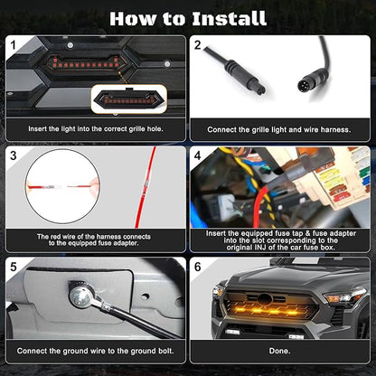 LED Grill Lights - 4PCS Front Grill Lights for Toyota Tacoma TRD Sport TRD Off-Road TRD Pre Runner 2024 2025 2026 with Fuse Adapter & Harness (Amber Light with Black Shell)