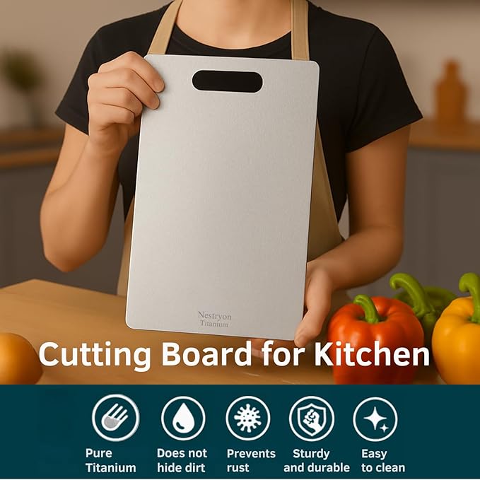 Titanium Cutting Board (13.4" x 9") - 2mm Extra Thick Pure Titanium Chopping Board for Meat & Veggies, Durable Non-Porous & Knife-Safe