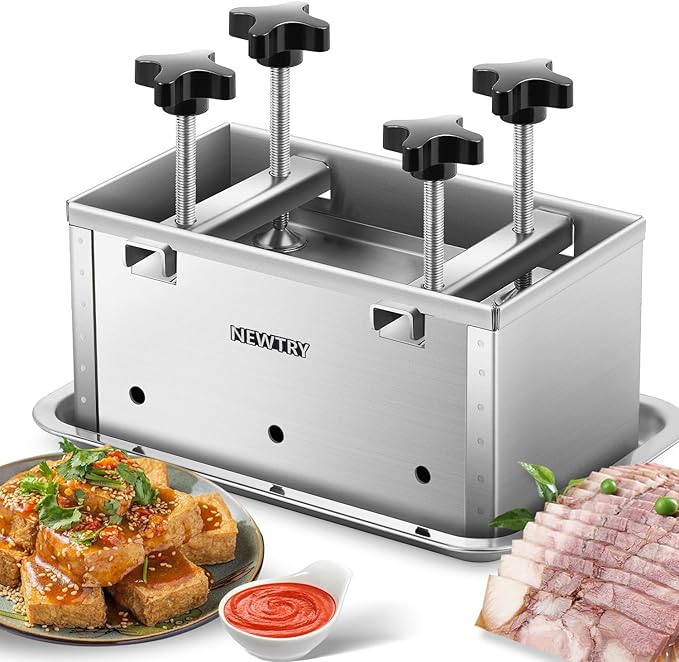 NEWTRY Deli Meat Press Tool 6.6LB Capacity Tofu Press Maker 304 Stainless Steel for Tofu Pork Beef Bacon Homemade Deli Meat with Press Handle