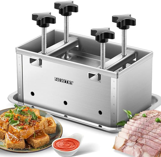 NEWTRY Deli Meat Press Tool 6.6LB Capacity Tofu Press Maker 304 Stainless Steel for Tofu Pork Beef Bacon Homemade Deli Meat with Press Handle