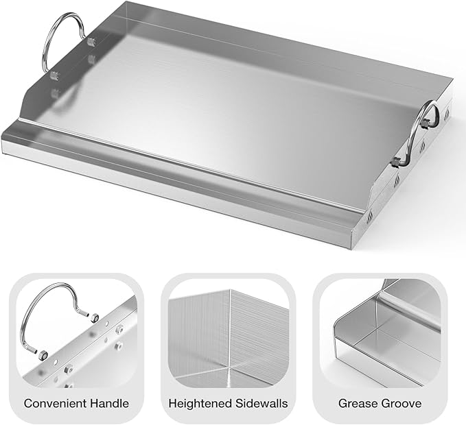 Onlyfire Griddle and Cooking Tool Kit, 23”x16” Outdoor Flat Top Griddle Plate with BBQ Scraper, Spatula and Scouring Pad for Gas and Charcoal Grills