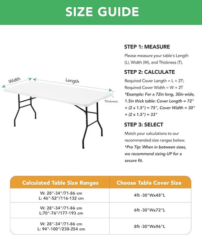 Fitted Tablecloth Rectangle Table Cloths with Elastic, 8 ft, White, 8 Pack | For Outdoor Picnic Camping Party 8 foot Folding Spandex Table Covers, Water-Resistant, Windproof, Reusable, 96"L x 30"W