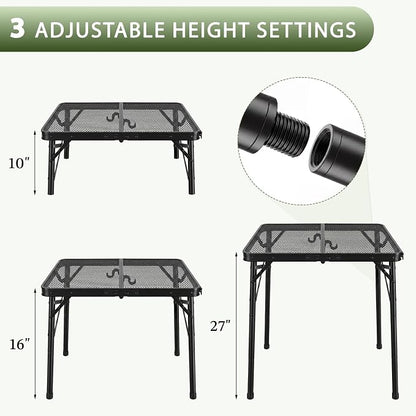 Folding Grill Table, 24"x16" Portable Camping Table with Storage Pocket, Heat Resistant & Waterproof Outdoor Picnic Table, Sturdy Lightweight for Travel Cooking BBQ, Camping, Backyard