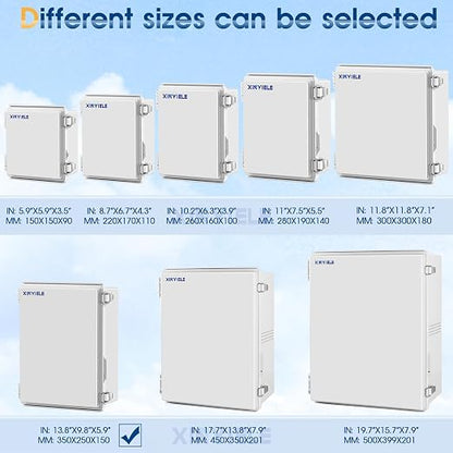 Waterproof Outdoor Project ABS Plastic Junction Box IP67 Weatherproof Dustproof Enclosure with Hinged Cover, Mounting Plate,Wall Brackets for Power Project (Grey,13.8"x9.8"x5.9")