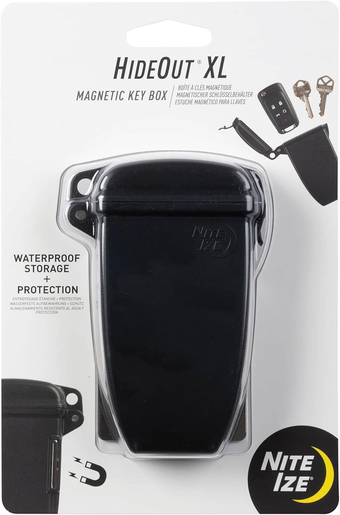 Nite Ize Hideout Magnetic Key Box - Waterproof Key Hider - Magnetic Key Holder & Box - Waterproof Key Storage for Spare Keys - Black, Extra Large