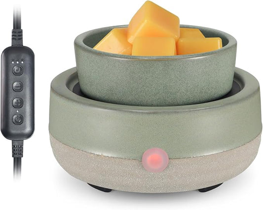 Candle Wax Melt Warmer with Timer Ceramic Electric Wax Melt 4-in-1 Oil Burner Adjusting Temperature Fits Yankee Large Jar Scented Candle for Home Decor Birthday Gifts for Women Mom Grandma Girls Green