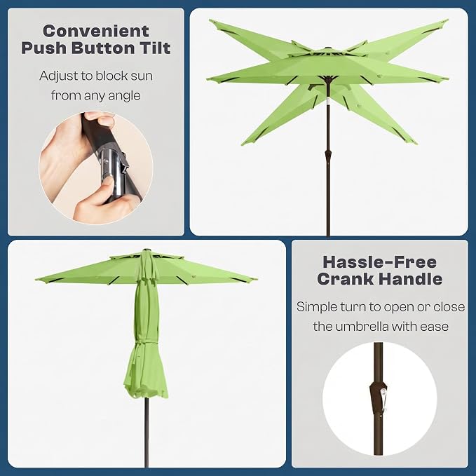 10FT Outdoor Patio Umbrella, 2 Tiers Market Table Umbrella with 8 Sturdy Ribs, Push Button Tilt and Crank, UPF50+ UV Protection for Deck, Pool, Garden and Backyard