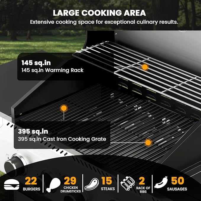 Electactic 4-Burner Gas Grill with Side Burner, Stainless Steel Propane Grill with Built-In Thermometer, 42000BTU BBQ Grill for Outdoor Cooking, Patio and Backyard Barbecues