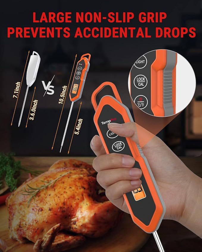 TempPro TempSwift Waterproof Instant Read Meat Thermometer for Cooking | Digital Food Thermometer with Backlight & Calibration, Cooking Thermometer for BBQ