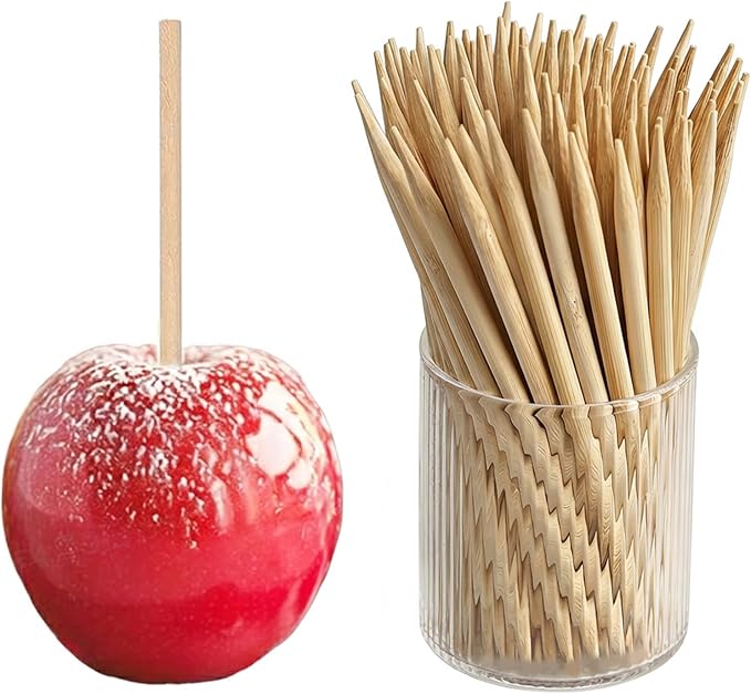 HANSGO 100PCS Candy Apple Sticks, 6 mm 5.25 inch Bamboo Skewers for Caramel Apple Cotton Candy Sticks Lollipop BBQ Corn Dog, Fall Harvest Festivals Party Favor