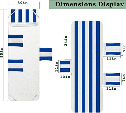 Beach Chair Cover (1Pc), Lounge Chair Covers with Side Pockets 85 x 30,Thick and Quick Dry Lounge Chair Towel Cover for Sun Lounger, Pool Beach Garden Outdoor Tanning Chair Cover, Dark Blue Stripe