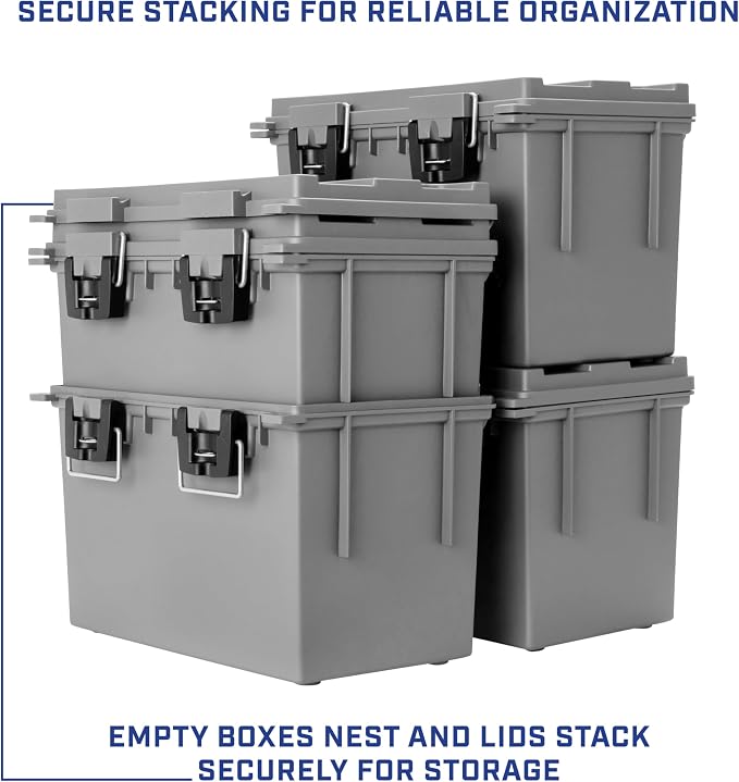 Sheffield XL Ammo Box Made in USA, Stackable Lockable Ammo Storage Box | 4 Pack Lockable Storage Box, Water and Dust Resistant Dry Box, Secures Hunting Gear, Gun Accessories, Supplies, and Bullets