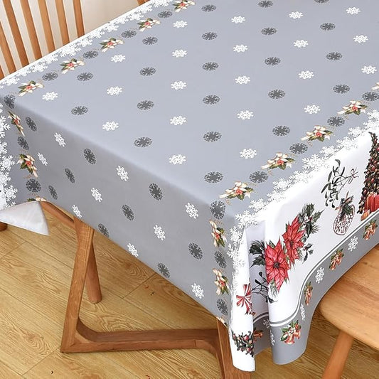 Christmas Table Cloth Rectangle Heavy Duty Vinyl Grey Christmas Tablecloth Plastic Reusable Santa Tablecloth Wpieable Waterproof PVC Xmas Table Cover for Dining Party New Year(Gray, 54"x78")